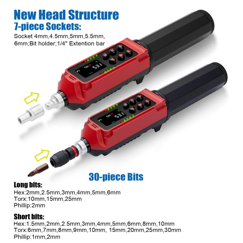 ANPUDS Digital Torque Screwdriver  0.8-53.1in-lbs/0.09-6Nm  Electronic Adjustable Torque Screwdriver Wrench set with 1% Accuracy  Vibration  Buzzer and LED Notification for Bike Repairing - Image 5